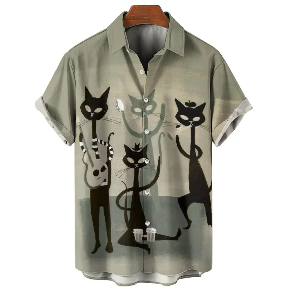 

Cartoon Animal Cat Men's Shirt Short Sleeved Daily Hawaiian Shirt Man Cartoon 3d Print Casual Fashion Men Clothing Top Summers