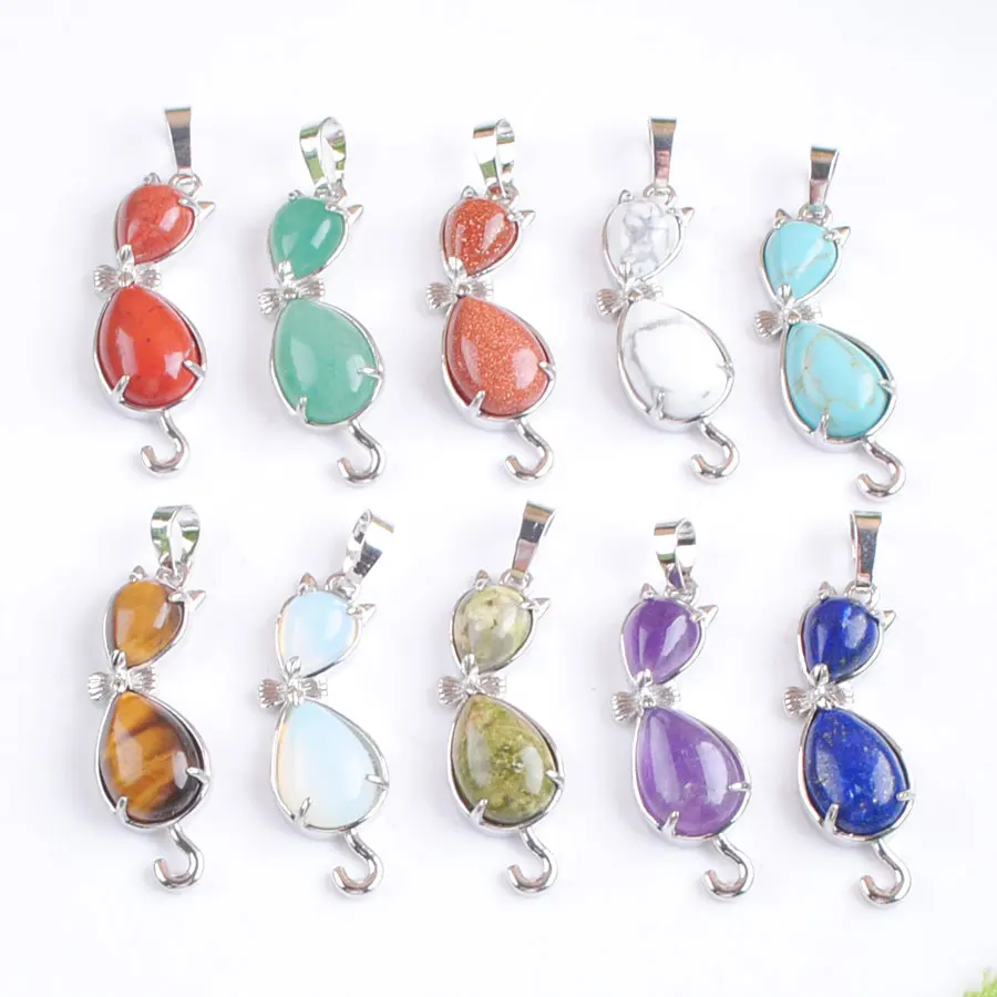 

New Arrivals Natural Stone Pendants Cat Shape Charms Reiki Chakra Women Man Good Quality Jewelry Wholesale 10Pcs ABN509