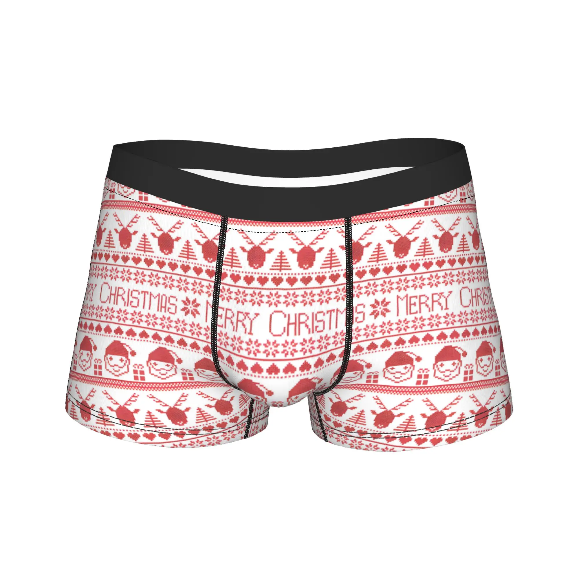 

Hot Boxer Red Merry Christmas Reindeer Santa Claus Shorts Panties Briefs Men's Underwear Funny Polyester Underpants Male M-XXL