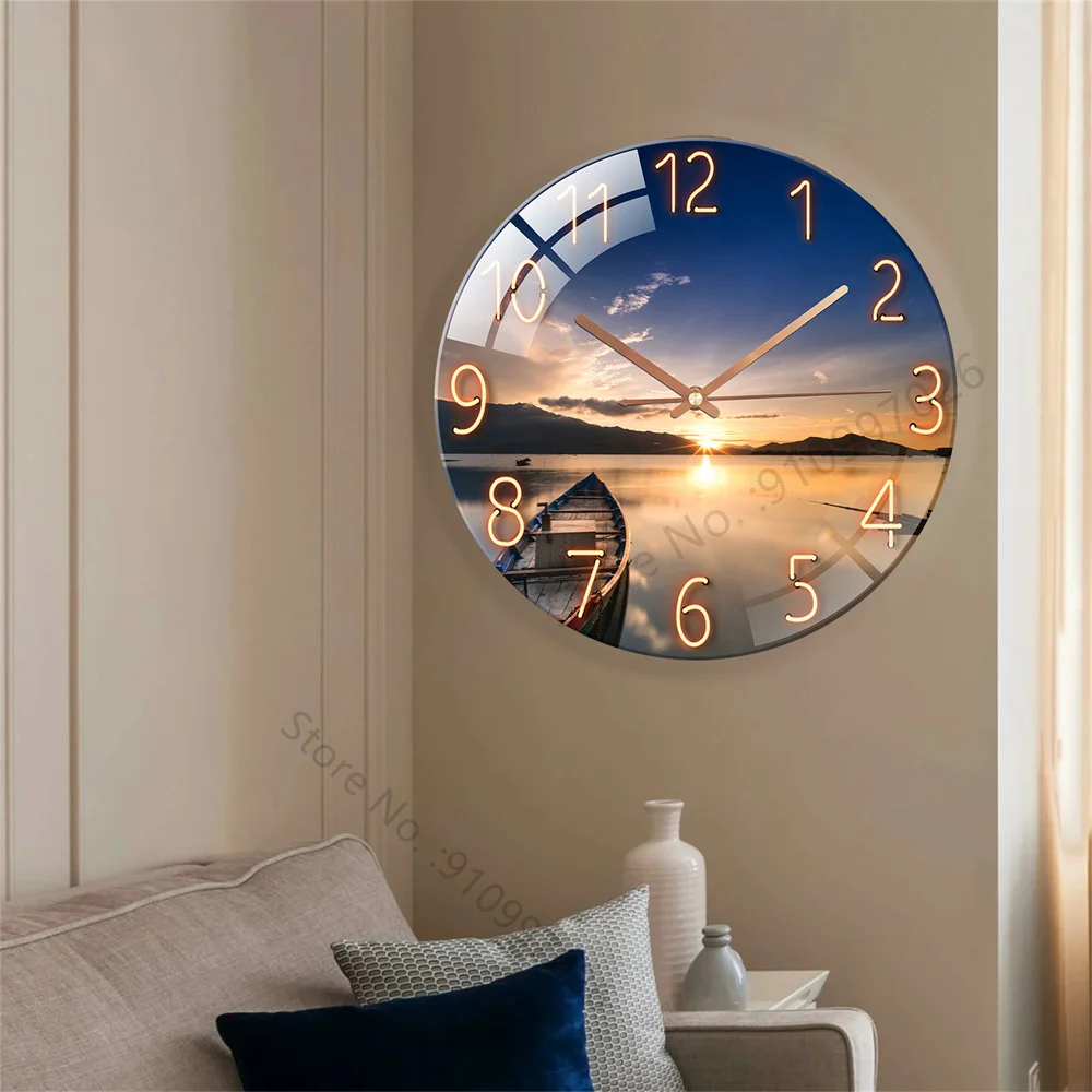 12inch Wall Clock Geometric Elements Dark Blue Clock Thickened Tempered Glass Silent Movement Quartz Clock Living Room Bedroom