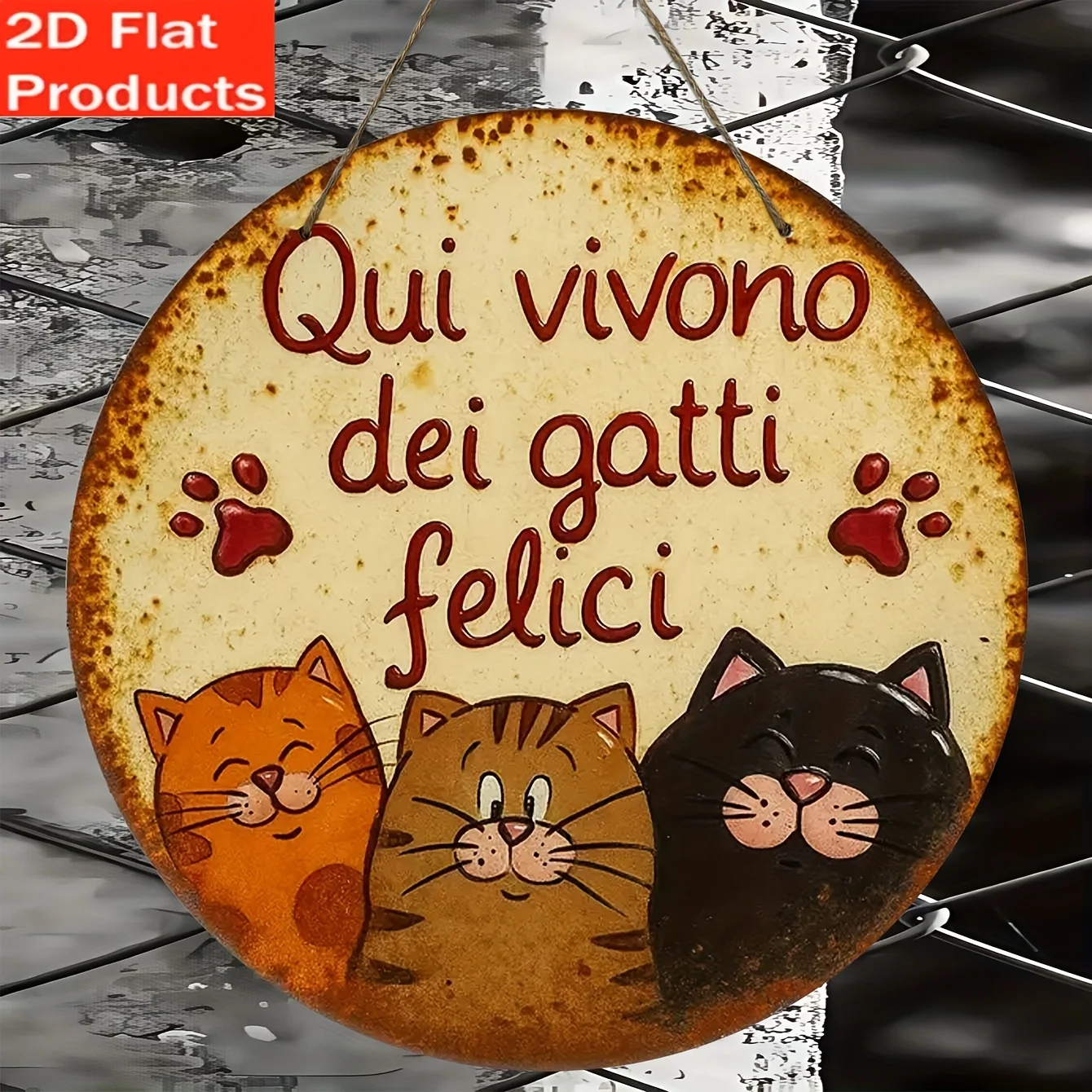 Italian Vintage Happy Cat Aluminum Sign, Italian Phrase Decor, Gift for Cat Lover, Porch Reception Home Decor, Popular Gift