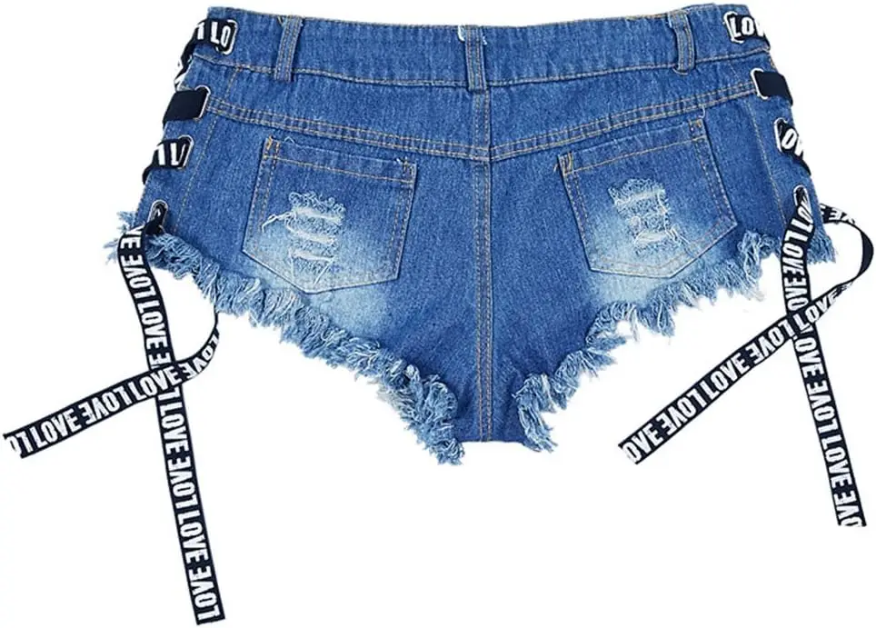 Women's Frayed Denim Shorts Sexy Lace Up Mini Hot Pants Cut Off Ripped Hole Booty Shorts Jeans Clubwear