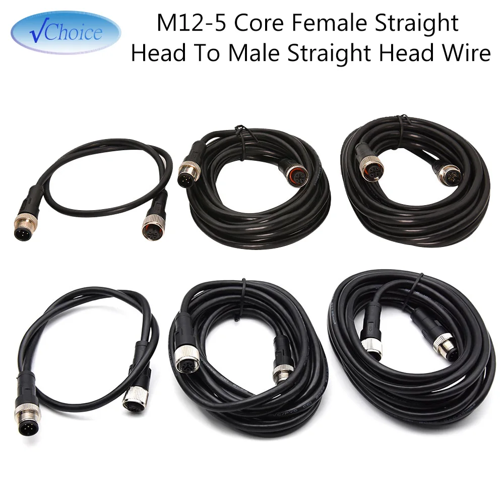 M12-5 Core Female Straight Head To Male Straight Head Wire with A Metal Casing of 0.5~4 Metres Long Double Ended Wire NMEA2000