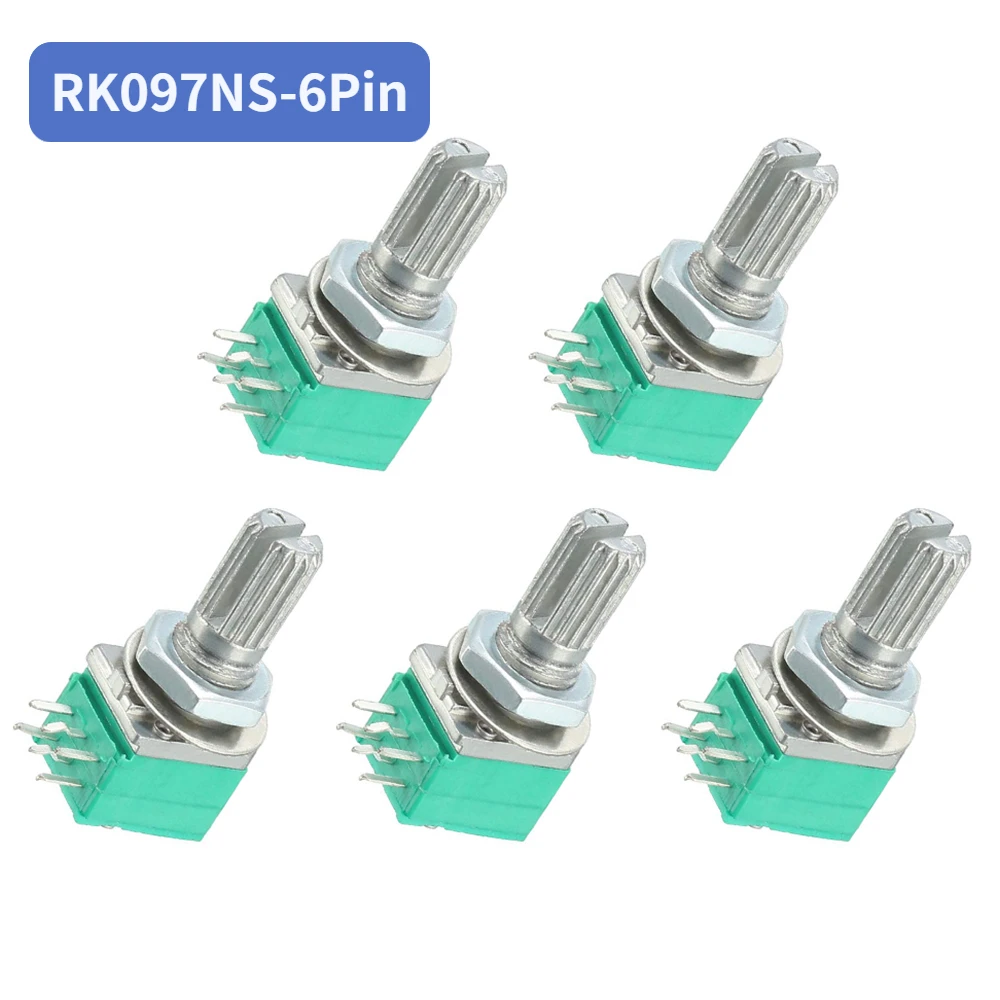 5PCS RK097NS Potentiometers 15mm 6Pin B1K 5K 10K 20K 50K 100K 500K Audio Shaft Amplifier Sealing Industrial Potentiometer Kit