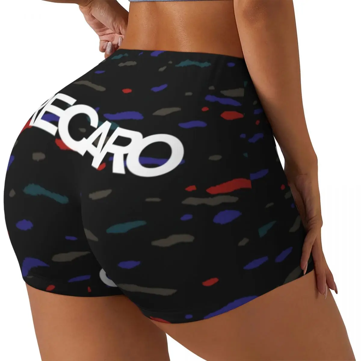 Custom Confetti 90s Seat Pattern Recaros Logo Biker Running Workout Shorts Women's Gym Athletic Yoga Shorts