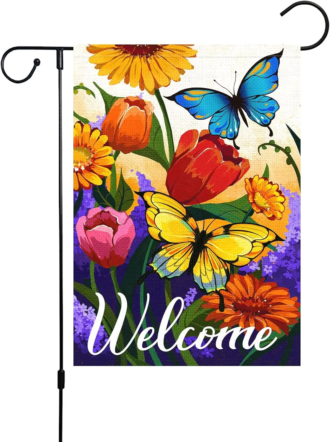 Louise Maelys Welcome Spring Floral Garden Flag 12x18 Double Sided, Burlap Small Vertical Spring Summer Garden Yard Fl