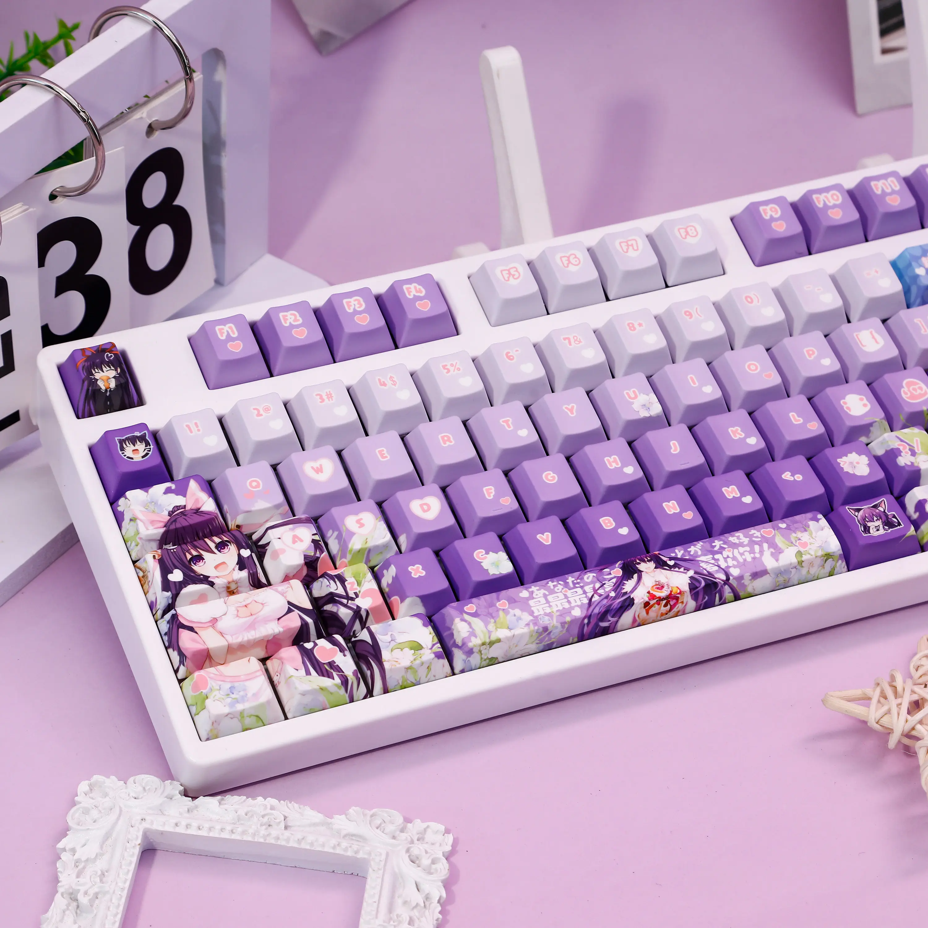 120 Keys ‌DATE A LIVE Keycaps Yatogami Tohka Keycap やとがみ とおか Japan Anime PBT Cherry Profile for ANSI Made68 Mad68 Wooting60