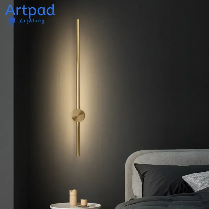 

Artpad Copper Lustre Wall Lamp Long Strip Gold Black Led Nordic Background Wall Decor Sconce Lamp Living Room Art Interior Light