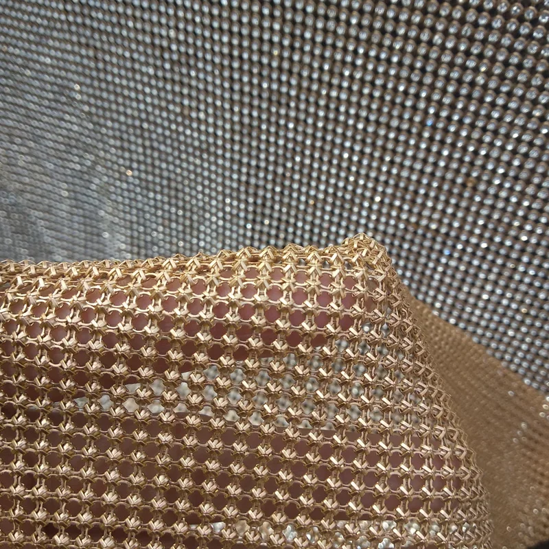 120cm*45cm Gold Rhinestone metallic cloth Crystal metal mesh sequin kendal dress Rolls fabric Cosplay apparel curtains Bags Shoe