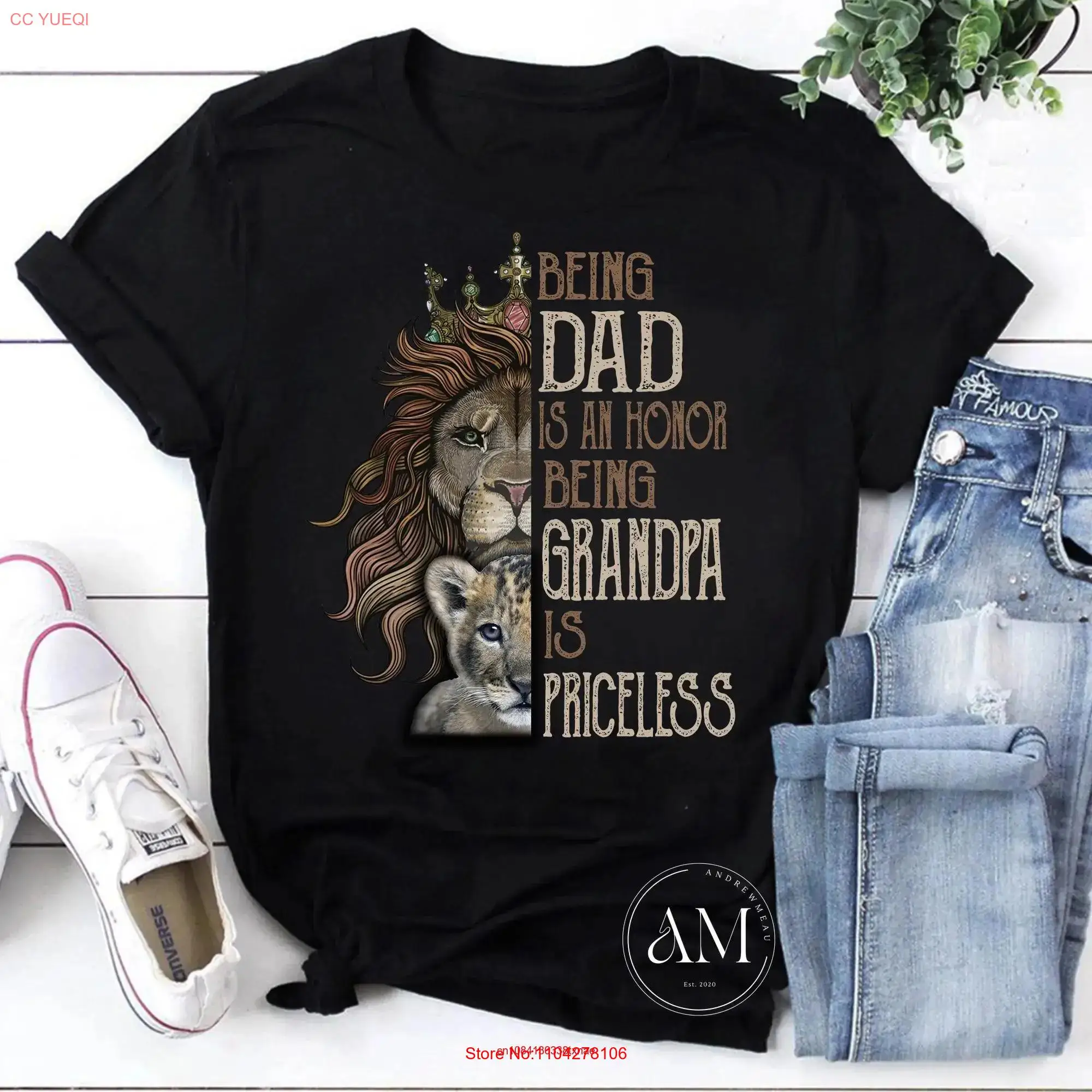 Lion Being Dad Is An Honor Grandpa Priceless Vintage T Shirt Father's Day For long or short sleeves