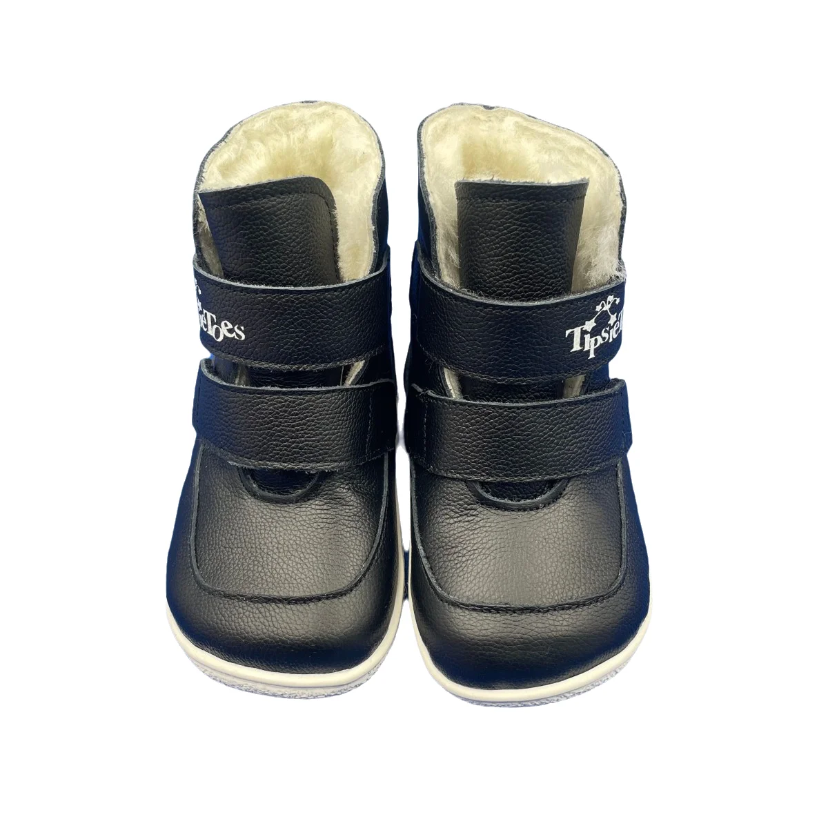 TipsieToes-bota de invierno de cuero genuino, descalzo, dos correas, con forro de piel auténtica, plantilla para bebé, niño, niña, niño, cálido