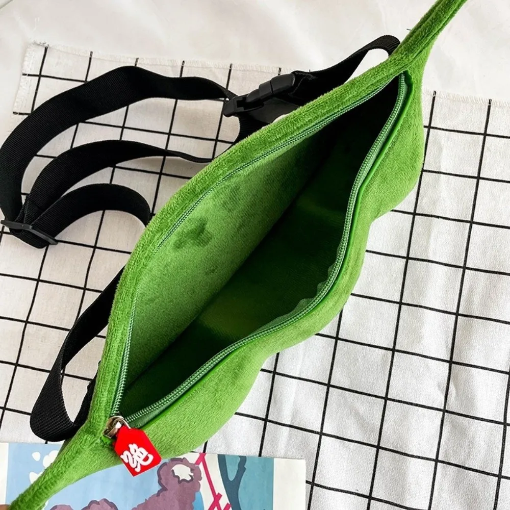 Bolso con forma de Edamame creativo y lindo, con cierre de cremallera, bolso de hombro con dibujos de soja, bolso bandolera de textura suave verde para uso diario