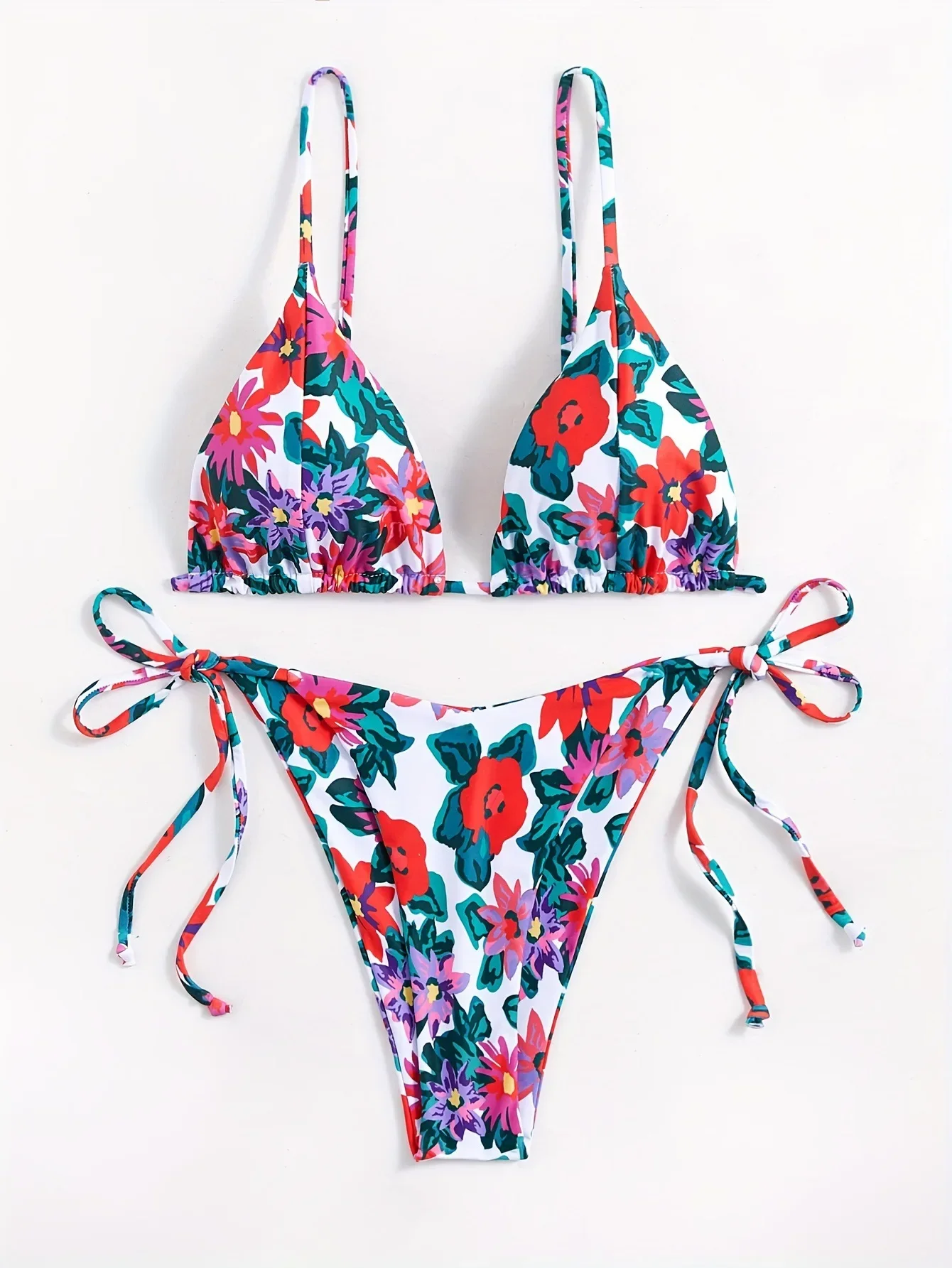 Sexy floral impressão conjuntos de biquínis triângulo duas peças gravata tanga maiô roupa de banho roupas de praia biquini tankini