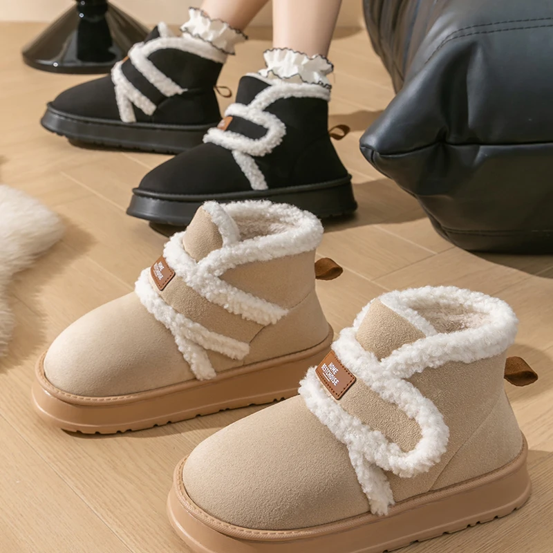 Thick Soled Snow Boots For Women Fluffy Plush Faux Fur Soft Slippers Winter Indoor Comfortable Home Non-slip Cotton Shoes image 6