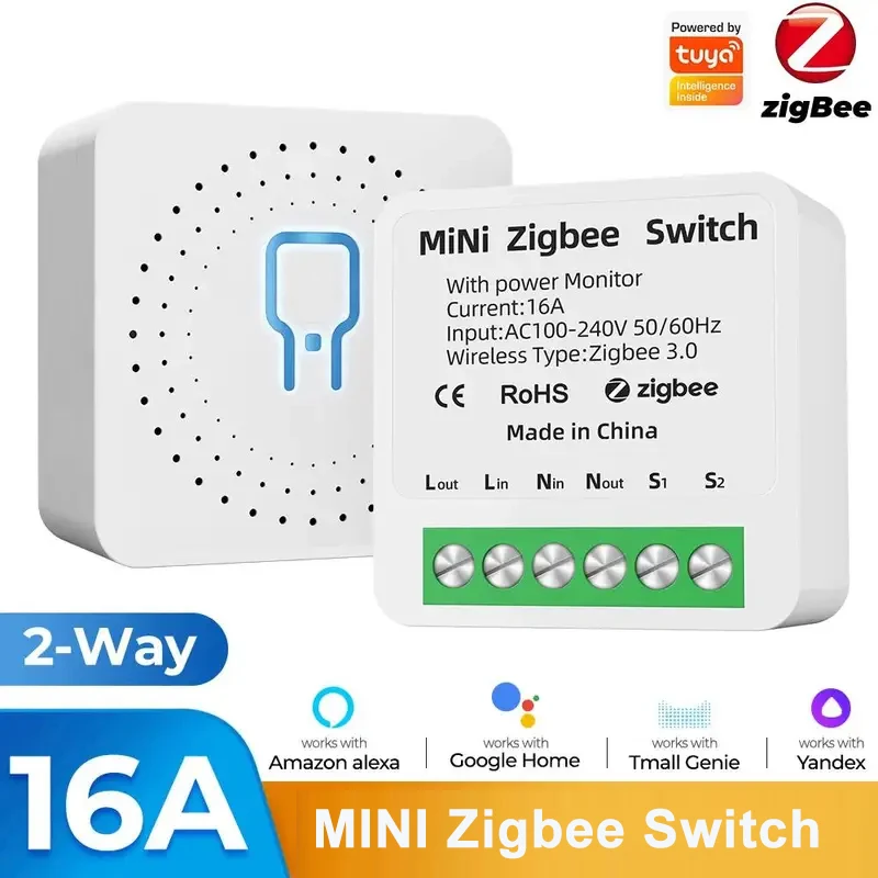 16A Tuya Zigbee MiNi Smart Switch Monitor di alimentazione Timer Interruttore nascosto wireless Modulo interruttore Supporto Alexa Google Home Yandex