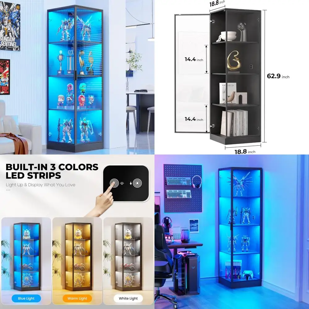 

Corner Display Cabinet with Doors, 4-Tier Showcase for Collectibles, Toys, and Books