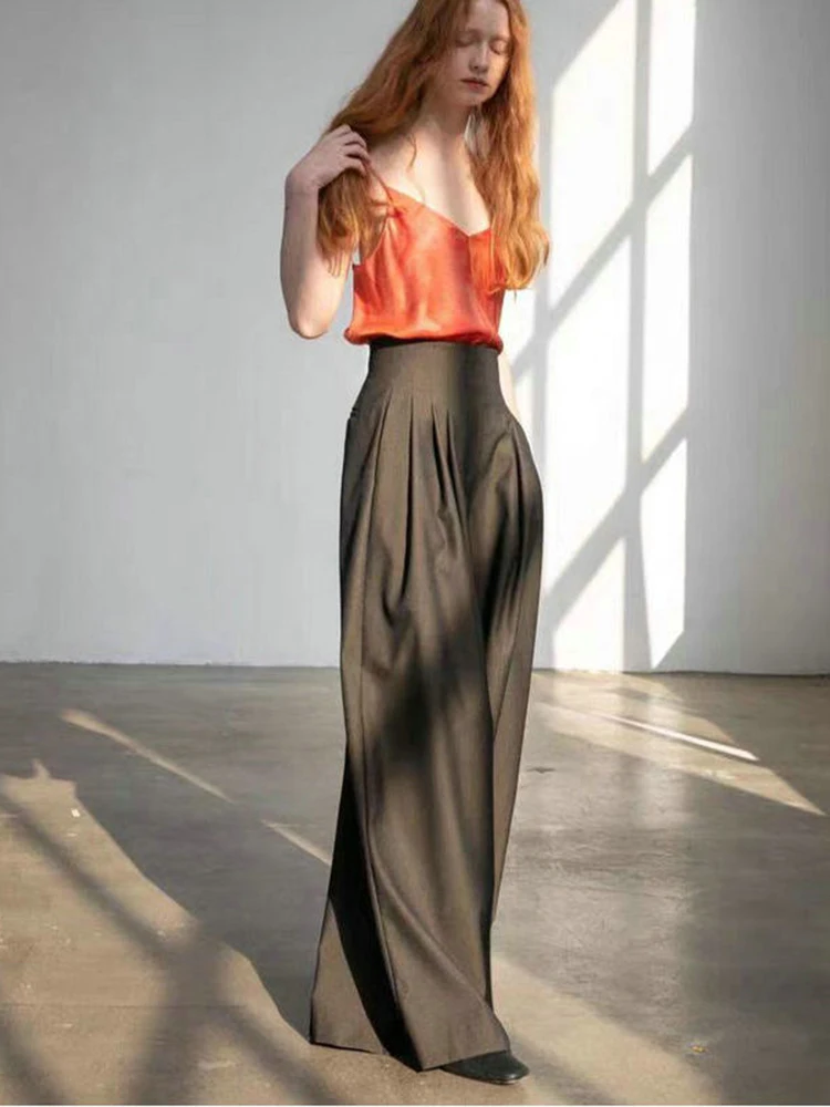 

Y2K high-waisted stacked pleated wide-legged pants temperament commuting loose wool blend women's pants 2024 fall new