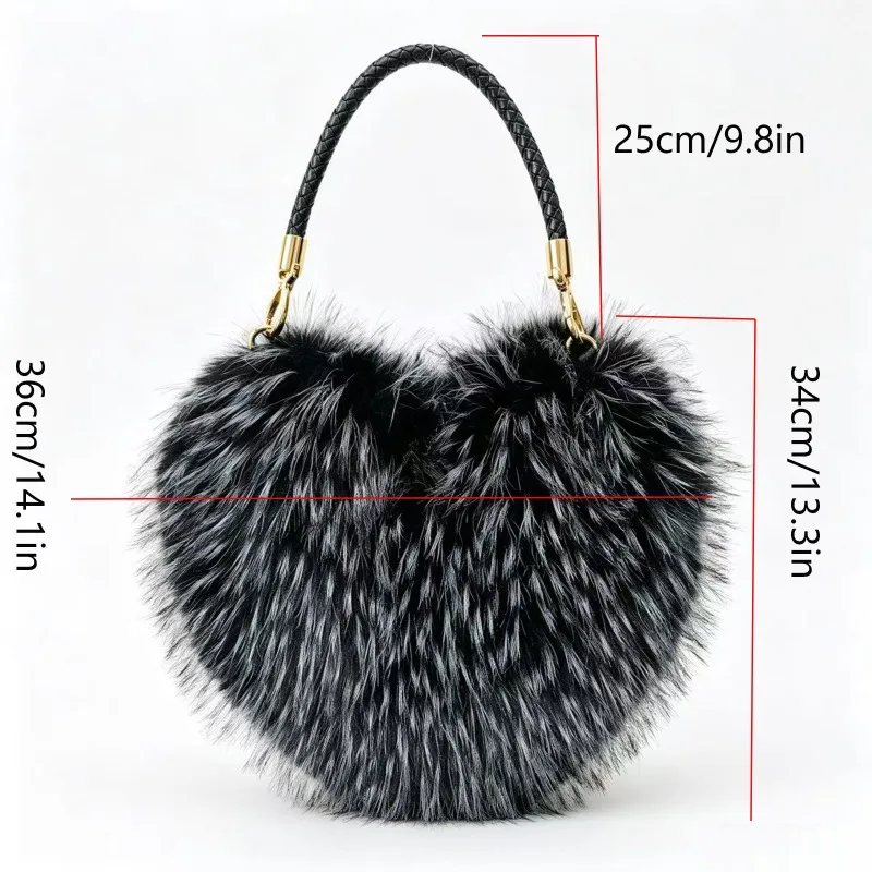 2026 Winter Trendy Heart Shaped Women's  Artificial Plush Handbag Designer Soft Fluffy Faux Fur  Totes Girls Handbag Purses