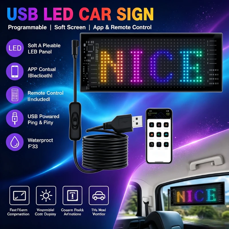 Flexible Auto Window Message Board Bluetooth Controlled Custom Text Car Decor Display Sign