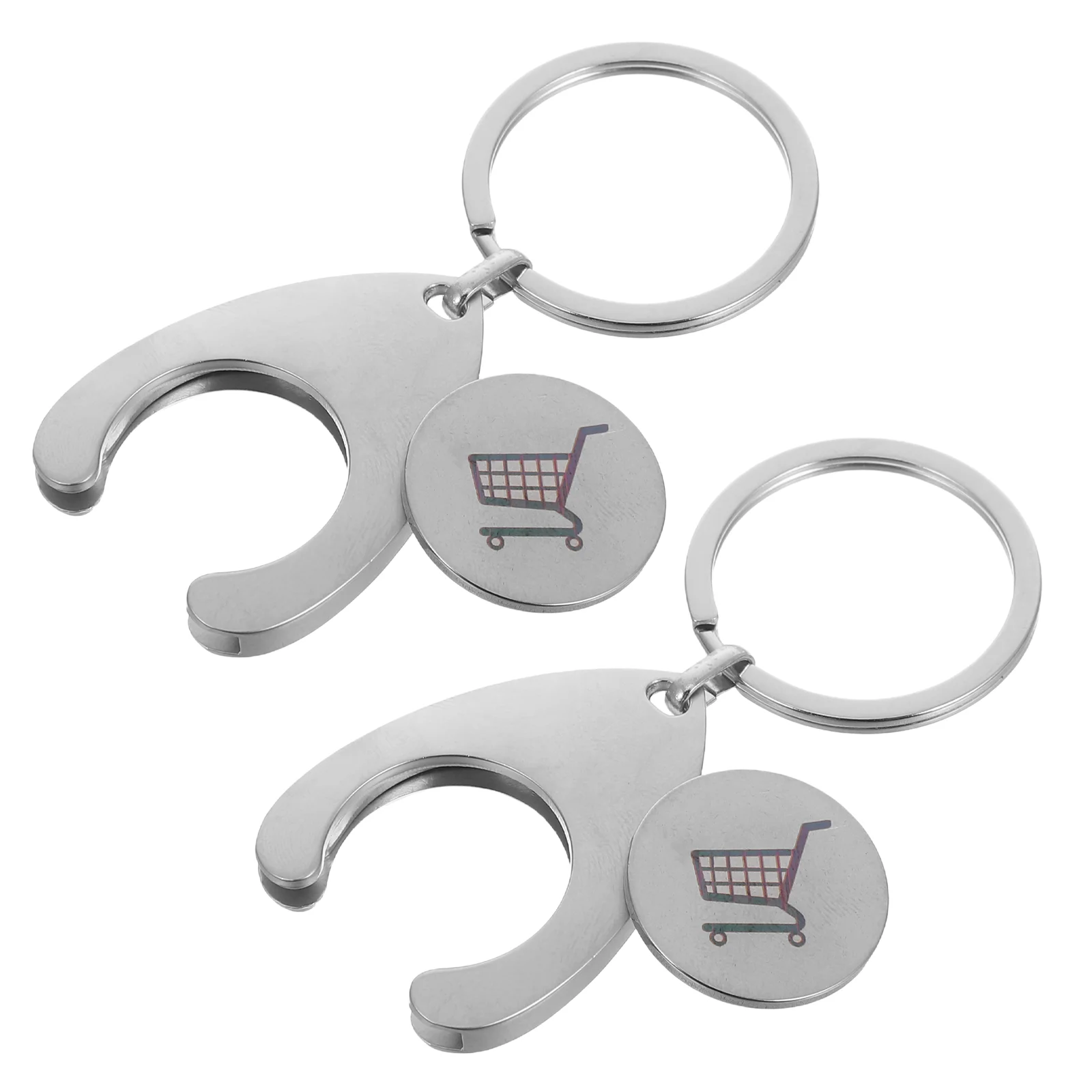 

2 Pcs Shopping Trolley Tokens Metal Keychain Holder Keyrings Stainless Steel Zinc Alloy Shiny Portable Easy Detachment