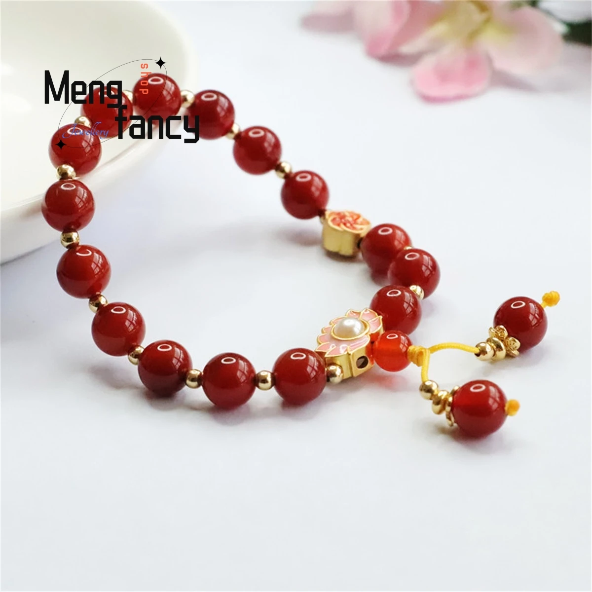 Natural South Red Agate Full of Stars Lotus Flowers Round Beads Tassels Hand String Simple Charm Fashion Women Fine Jewelry Gift