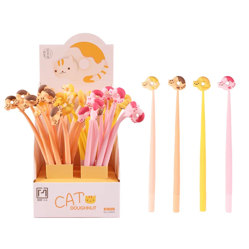 48PCS Cute Cat Donut Shape Neutral Pen 0.5mm Full Needle Tube Black Silicone Neutral Pen Kitten Silicone