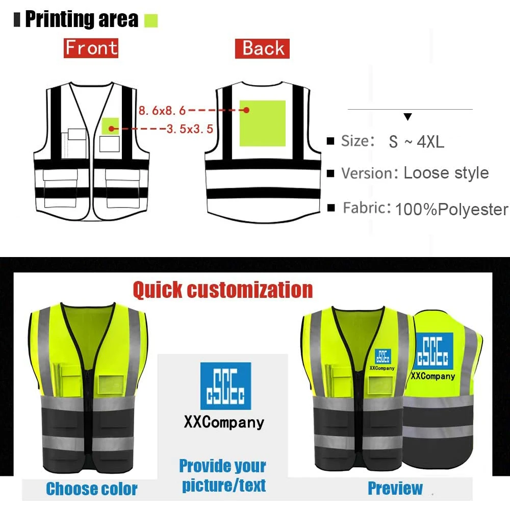 Nieuwe Custom Uw Tekst Logo Hoge Zichtbaarheid Veiligheid Reflecterende Vest Gepersonaliseerde Bouwverkeer Outdoor Veiligheid Fietskleding