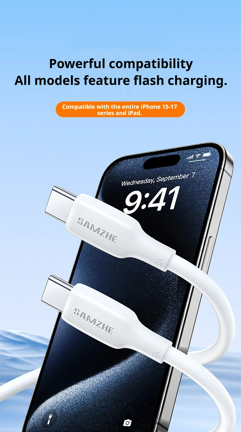 SAMZHE Typ-C zu Typ-C 100W 5A Schnellladekabel, Superschnelles Laden für Huawei Mate 80, Xiaomi, Vivo, Honor, Android 88W/66W – Detail 1