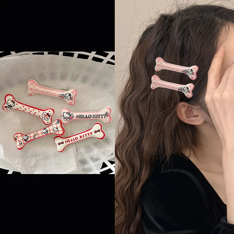 1Pcs Cute Pink Printed Hello Kitty Bone Hair Clip Duckbill Clip Sweet Girl Bangs Side Clip Woman Headwear Barrette Hair Accessor