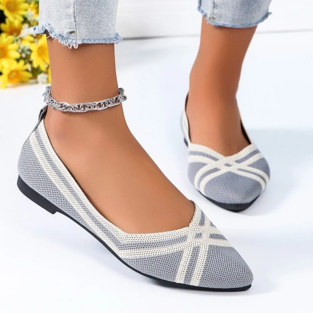 Zapatos Planos de punto sin cordones para mujer، mocasines de tela transpirables con cabeza Puntaguda، غير رسمي، تالا 43،