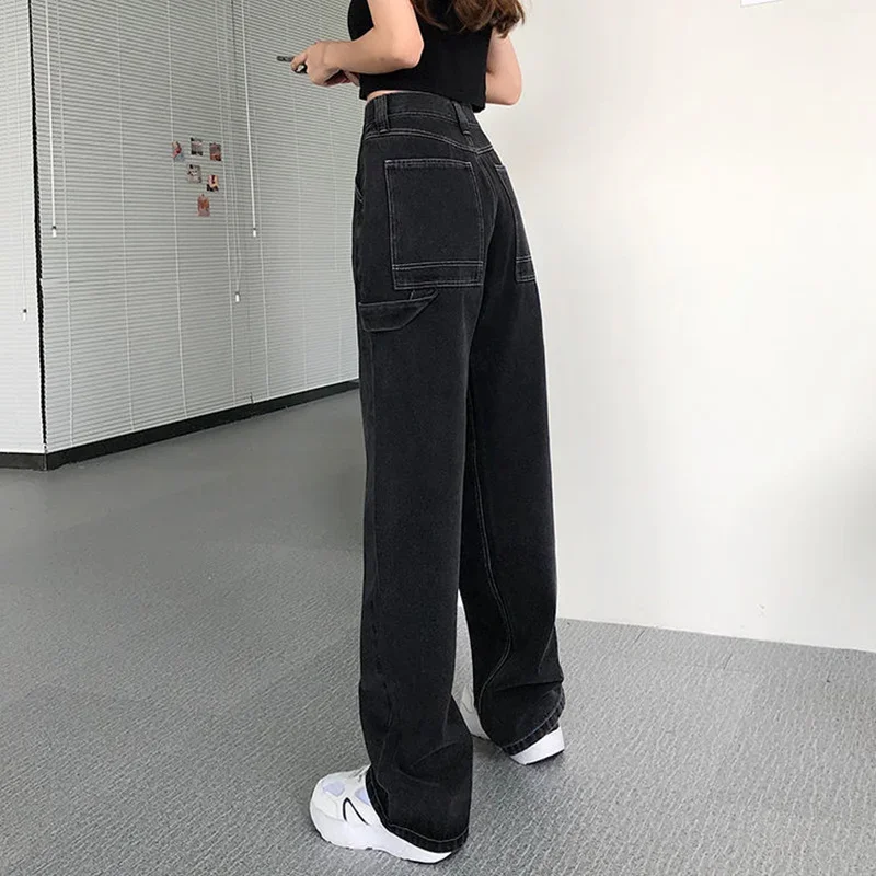 2023 Mutter Frau Jeans Knöpfe lose hohe Taille Frau Jeans übergroße gerade Jeans hose weites Bein Jeans hose lässig locker