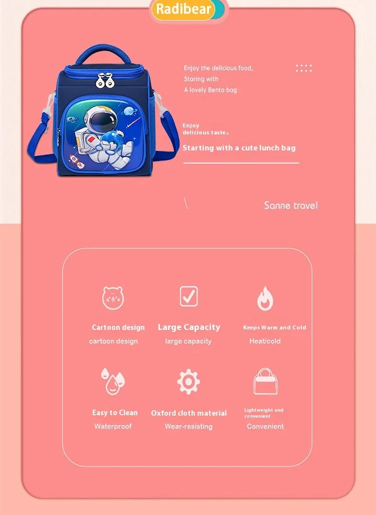 Isolierte Cartoon-Lunch-Tasche für Kinder, tragbare Handtasche, atmungsaktive Strand-Picknick-Tasche für Grundschüler – Detail 3