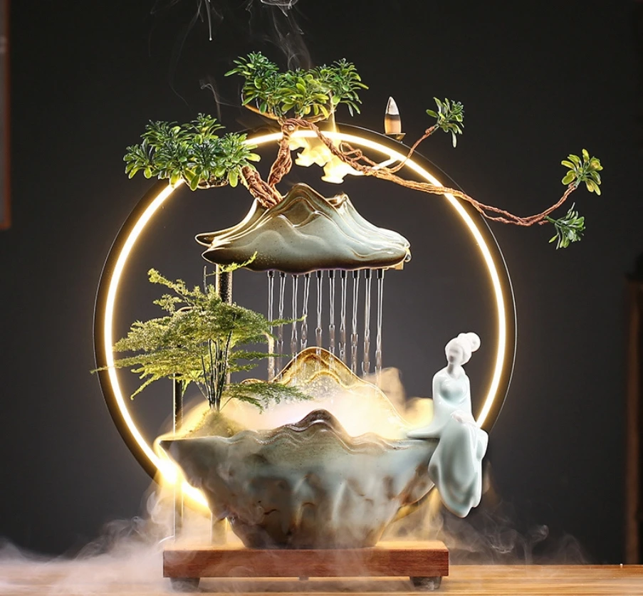 Criativo religioso escritório decoração de mesa fluxo para trás queimador de incenso fortuna-recicção umidificador difusor de aromaterapia