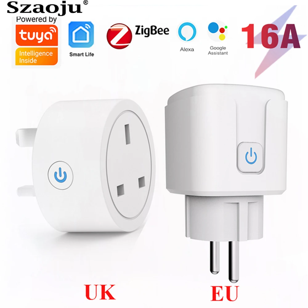 

Szaoju Tuya Smart Socket EU/UK 16A WIFI Plug Realizes Whole-house Intelligence Zigbee Hub gateway Control Supports Google Alexa