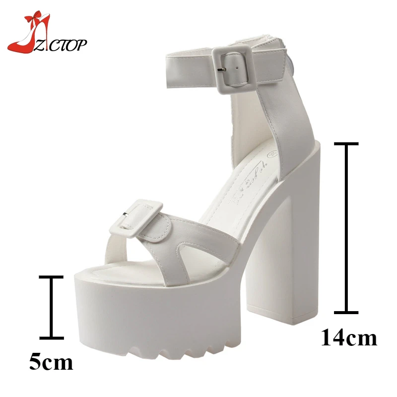 New Summer 14cm Thick Heel Platform Sandals for Women Open Toe Sexy Women's Pumps Shoes High Heeled Sandals White Black view 6