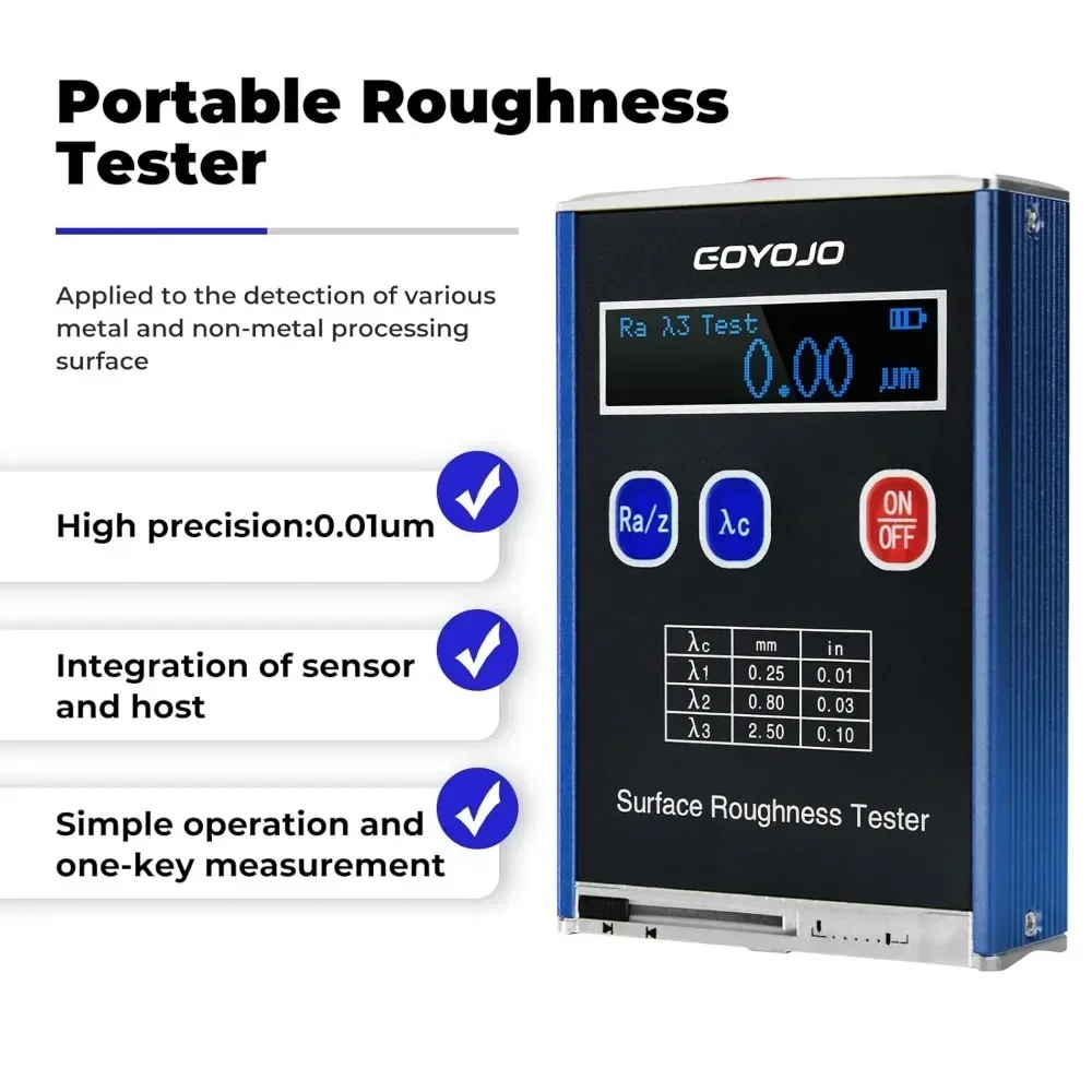 Surface Roughness Tester Portable Roughness Gauge Ra/Rq 0.05~15.0μm Rz/Rt 0.1~50.0μm with Standard Calibration Block and Bracket