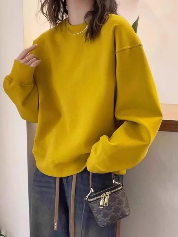 Yellow round Ne Sweatirt Women's Small Size Spring Autumn New Lazy Sle Casual High End Unique Top Korean Version