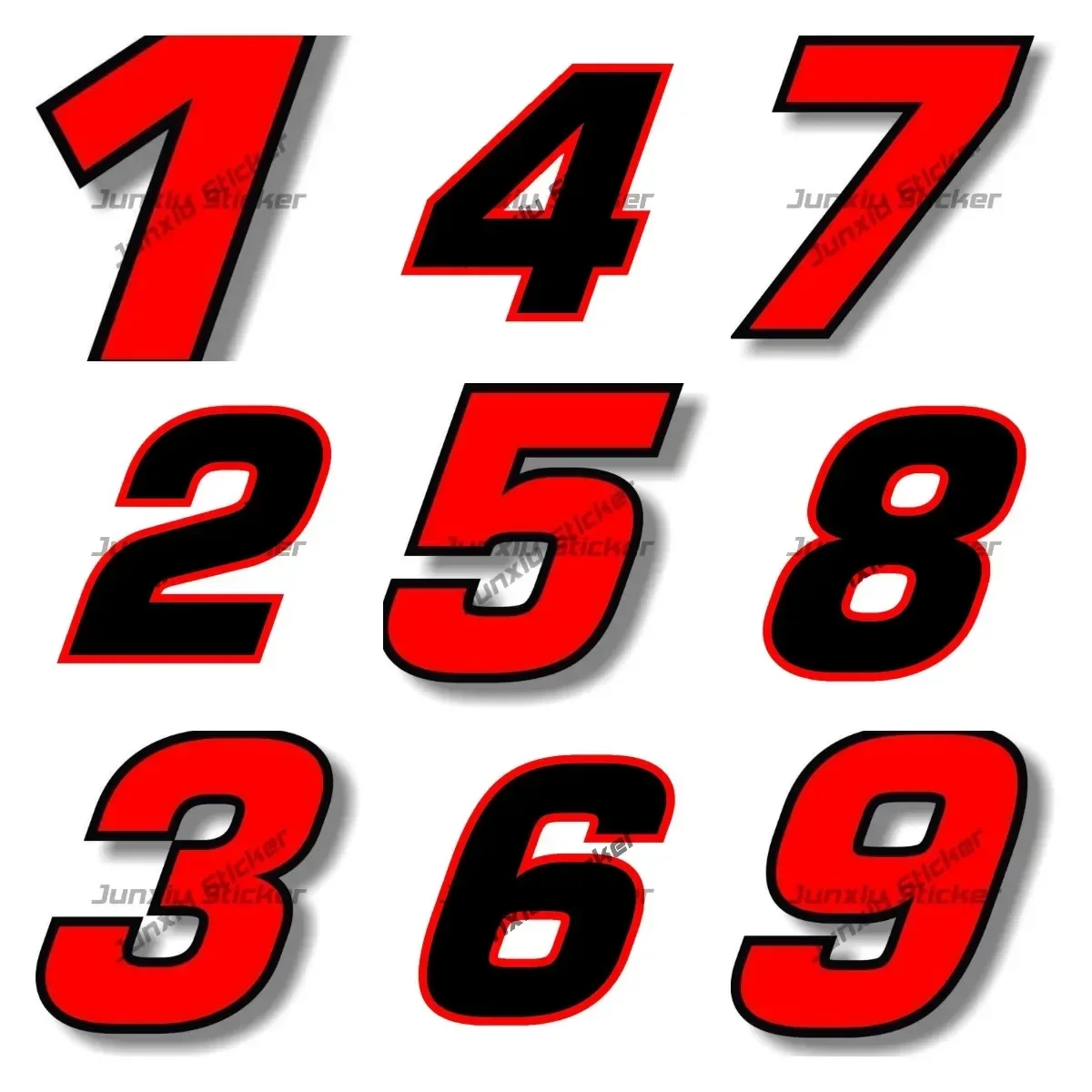 

Black Numbers Red Borders Racing Numbers Stickers Red Numbers Black Borders Digital Car Sticker Styling Motorcycle Helmet Racing