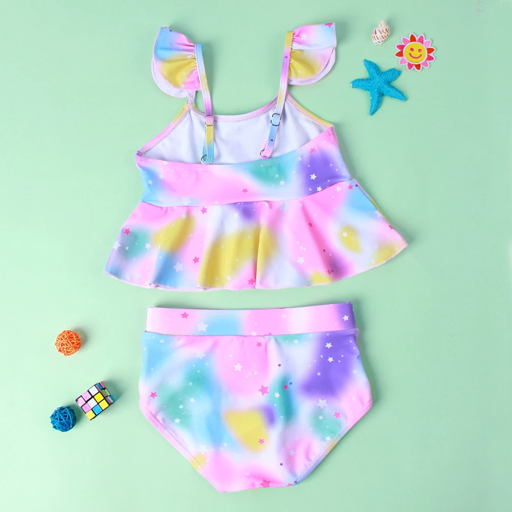 Girl s Two Piece Swimsuit Children s Unicorn Pattern Ruffle Hem Fly Si Tops Swimming Shorts for Kids