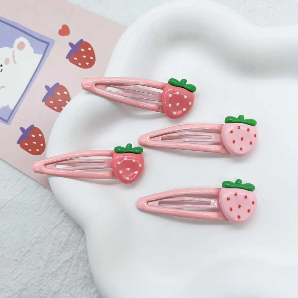 Cartoon Fruit BB Snap Hair Clip Alloy Hairpin Pink Strawberry Bangs Clip Non-Slip Side Clip Cute Barrettes Girl Hair Accessories