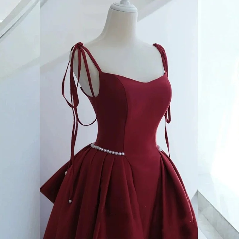 

Red Wedding Dress 2024 High Waist Sleeveless Princess Skirt Satin Evening Gown for Women Party Dinner Celebration