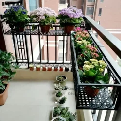 Supporto per fiori in ferro sospeso, mensola per finestra rettangolare, portavasi per piante da balcone, portavasi per fiori con ringhiera carnosa sospesa a parete con gancio