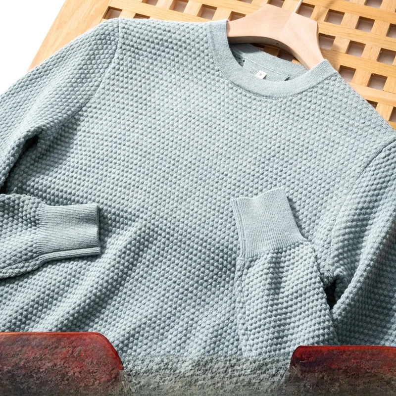 

Мужской повседневный вязаный свитер из 50% шерсти и 50% шелка с круглым вырезом, осенне-зимний, с длинными рукавами, в городском стиле, с одинарной отделкой, с капюшоном