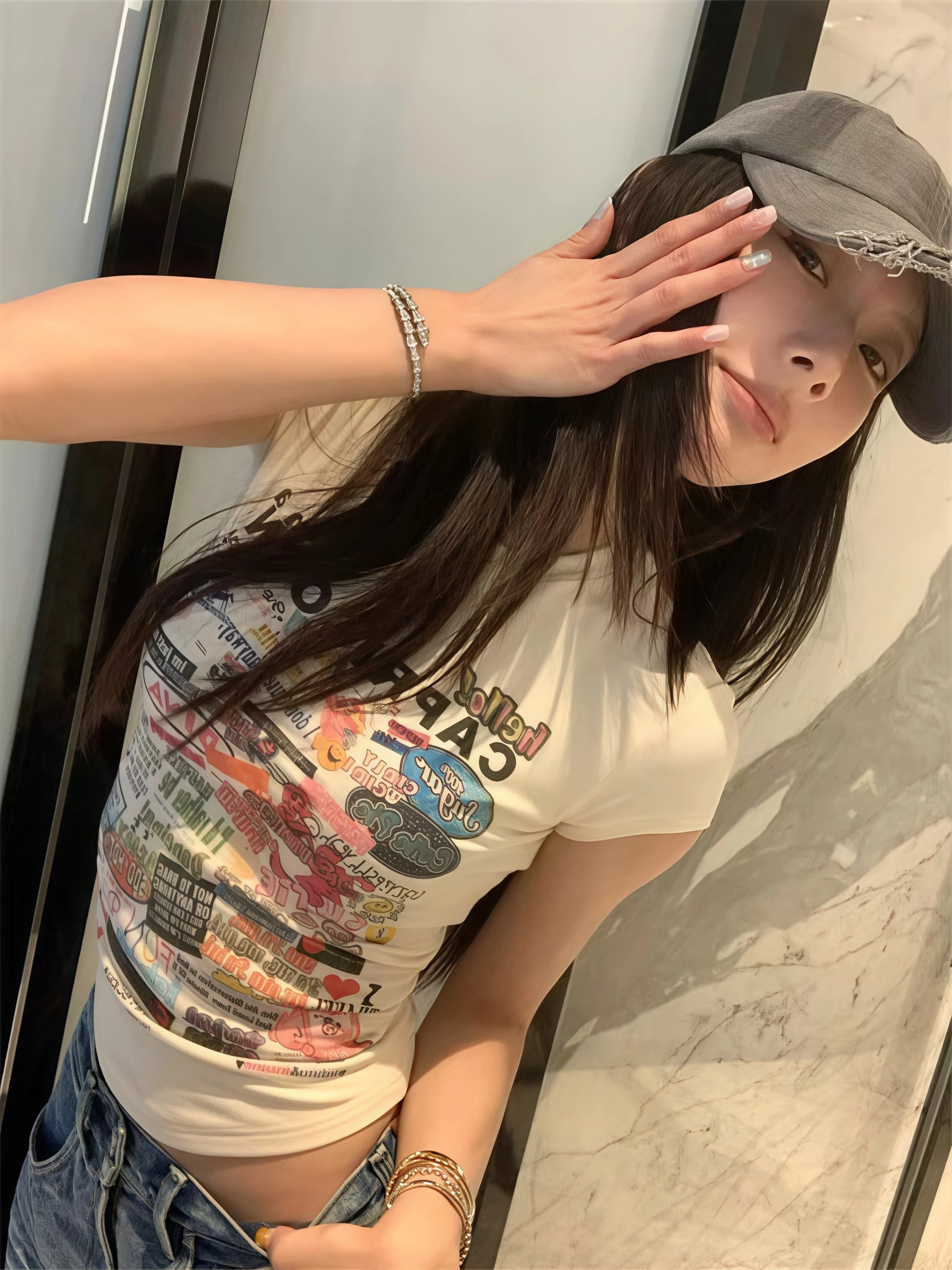Damen Y2K Graffiti-Print T-Shirt Vintage Rundhals Slim Kurzarm Crop Top Sommer Lässig Niedlich Streetwear Damen-Oberteile – Detail 5