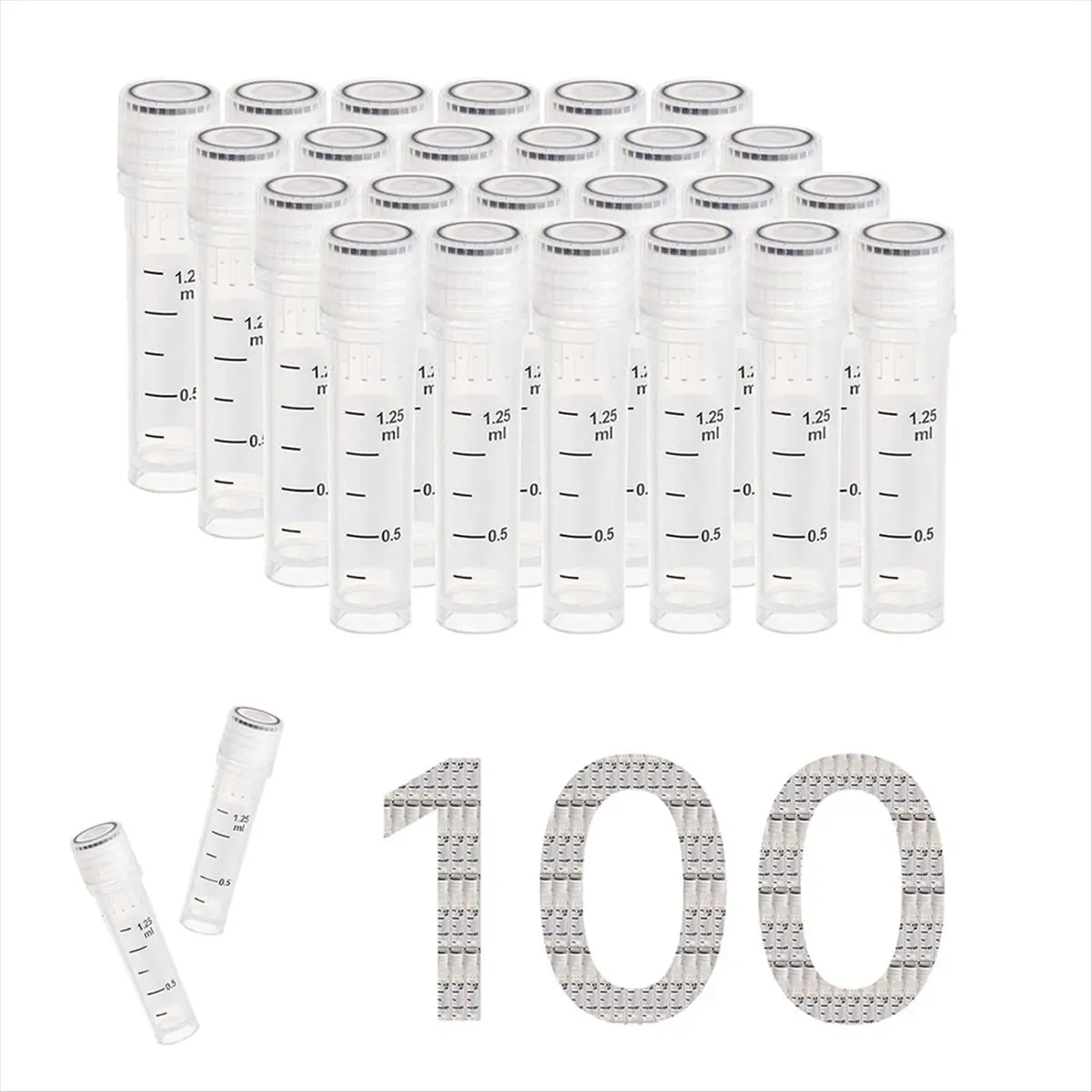 A75K Cryovials Sterile Tubes 2ml Lab Vials with Caps Cryovial for Low Temperature Storage, Case of 100