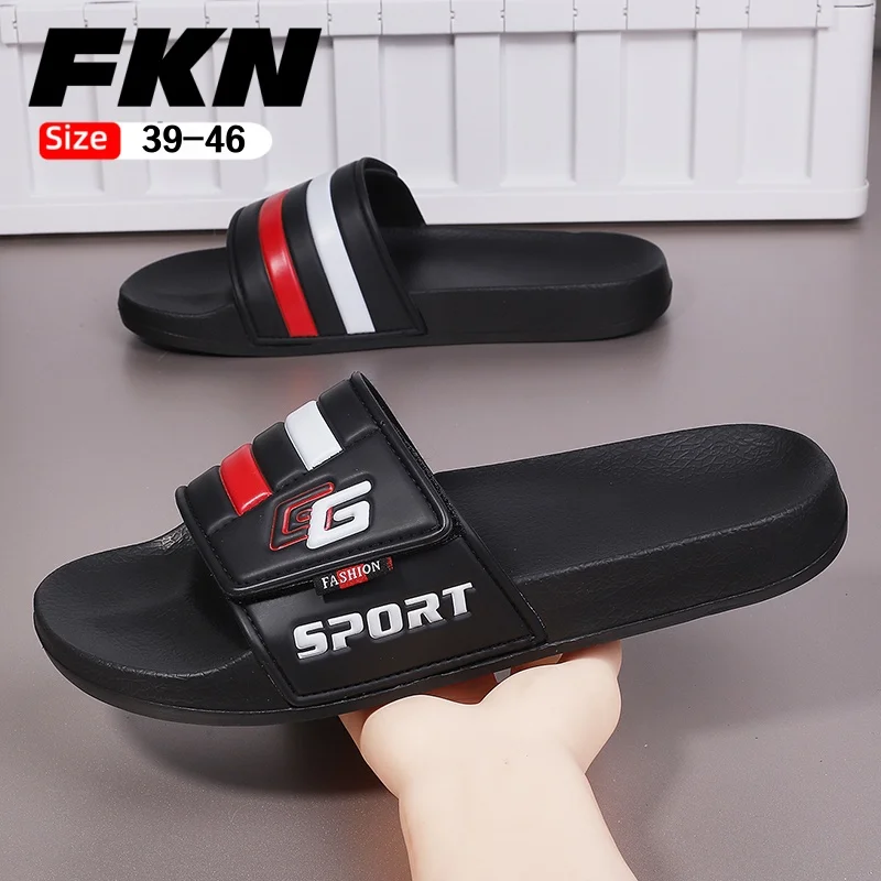 

Мужские модные тапочки больших размеров, летние уличные домашние удобные туфли для ванной на мягкой подошве, пляжные сандалии на плоской подошве из ЭВА