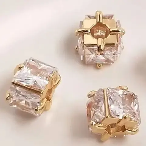 14K Gold-plated Micro-inlaid Zircon Bucket Bead Passepartout Pendant Handmade Diy Bracelet Charm Necklace with Bead Pendant D037