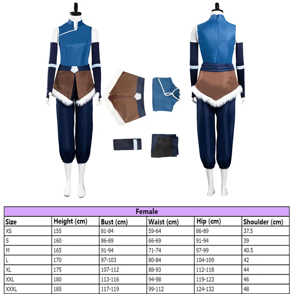 Erwachsene weibliche Korra Cosplay Kostüm Gürtel Anime Cartoon Cosplay Air bender Kostüm Frauen Arm guard Full Set Halloween Anzüge