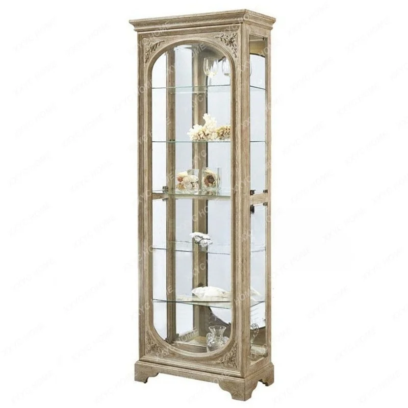 Solid wood carving flower wine cabinet figure display storage bookcase B & B glass locker living room decoration