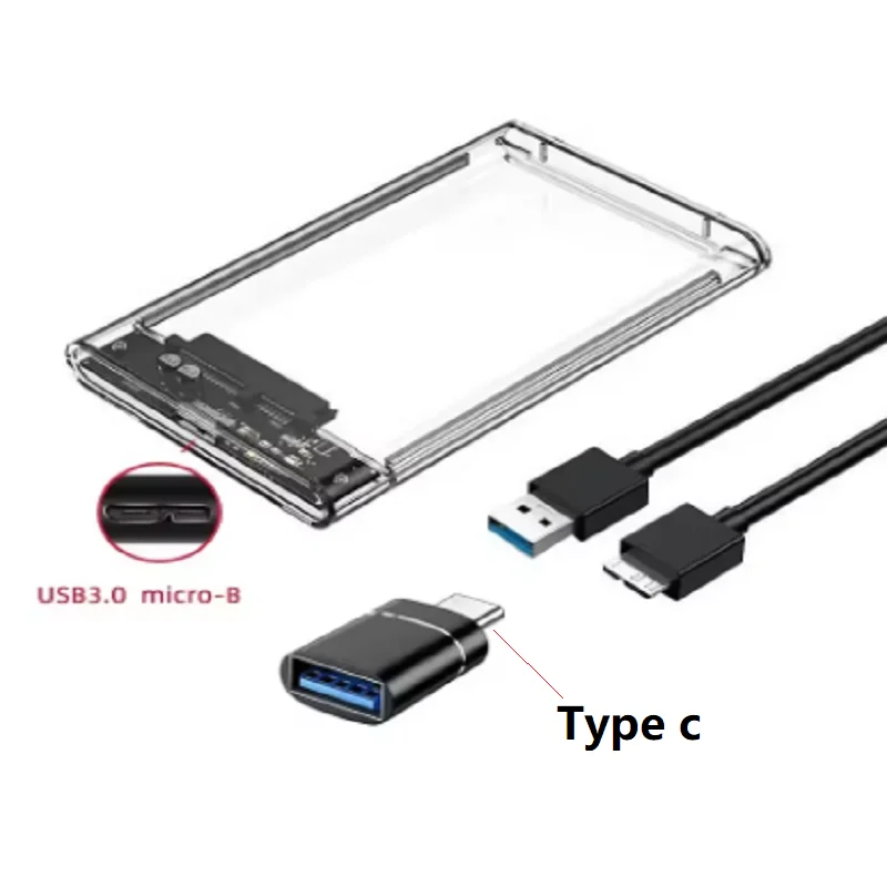 2,5 inch transparante HDD-behuizing HDD-behuizing SSD SATA naar USB 3.0 Type-C 3.1-adapter Draagbare externe harde schijfbox Gereedschapsvrij